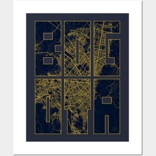 Bogota, Colombia City Map Typography - Gold Art Deco Posters and Art